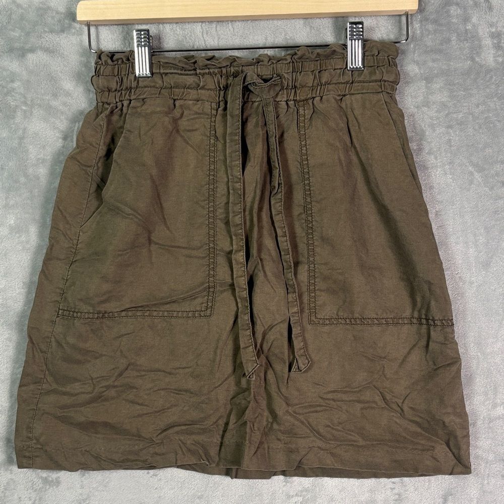 H&M Army Green Ruffle Waist Midi Skirt Size 4